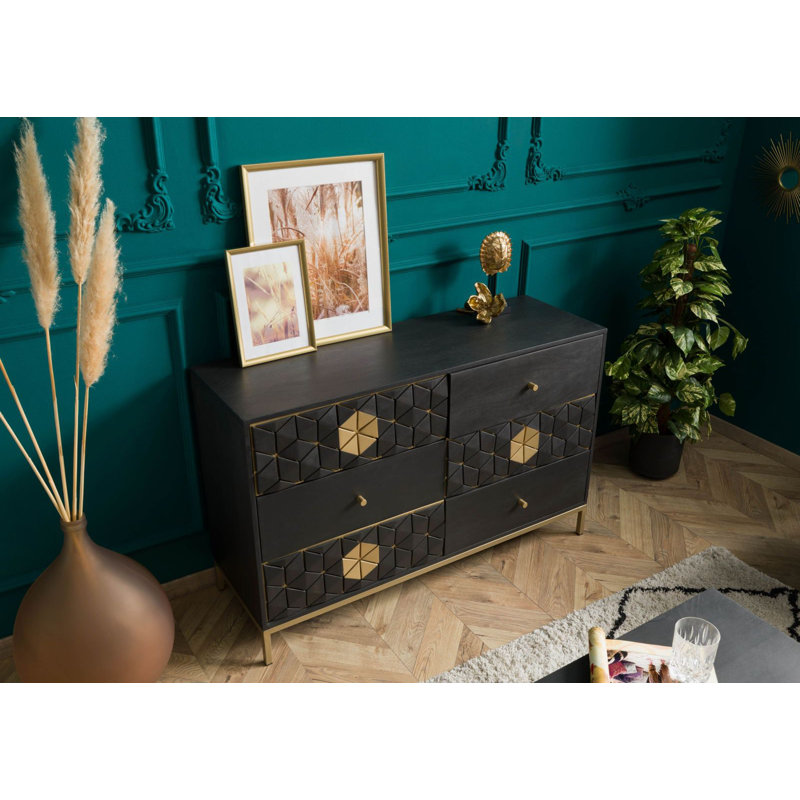 DIAMOND 122cm Solid Wood Sideboard, Grey/Brown/Blue