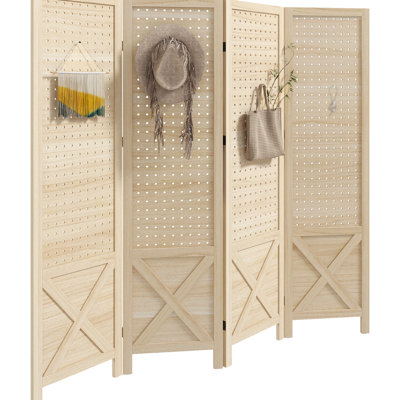 Paravent en bois naturel - Paravent d'intimité de 4,7 pi de hauteur pour chambre à coucher