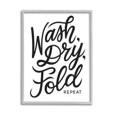 Wash Dry Fold Text Laundry Typography Sign Textual Art on MDF