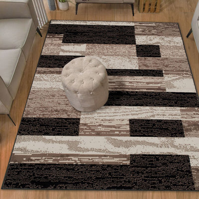 Tapis 4 pi x 6 pi chocolat patchwork résistant aux taches