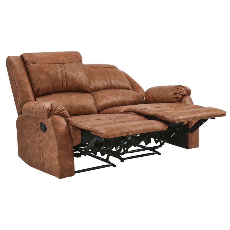 Jackson 59.4" Wide Modern And Upholstered Leather Manual Reclining Loveseat Sofa, 2-Seater Recliner Couch, Saddle Brown
