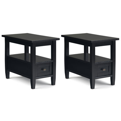 Warm Shaker 14 Inch Solid Wood Transitional-Style Narrow End Table In Black (Set Of 2)