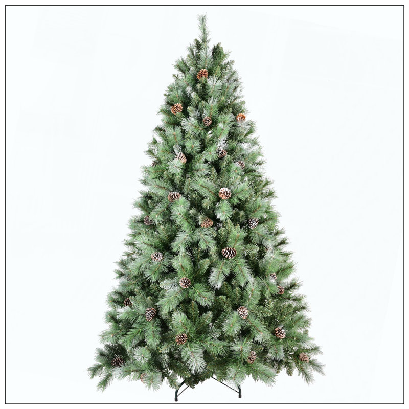 Arbre de Noël avec 51 pommes de pin - 694 pointes, branches mixtes en PVC et aiguilles dures, structure à charnières pour une installation facile, support en métal robuste, arbre de Noël réaliste