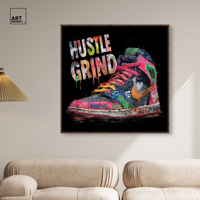 "True Grind Sneaker", reproduction d'art sur toile encadrée par Art Remedy, cadre en noyer, 40 x 40, 41"H x 41"W