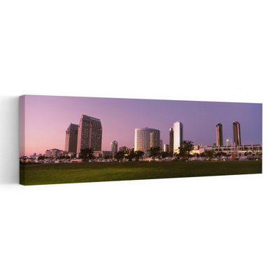 Marina Park And Skyline At Dusk San Diego California USA 1 Piece Wrapped Canvas Panoramic Wall Art