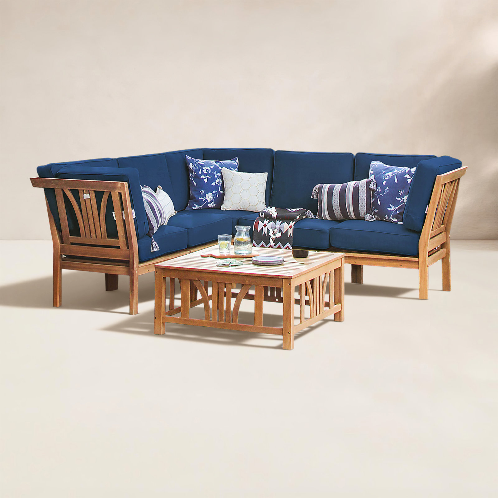 Malena 5-Person Teak Patio Seating Group, Navy