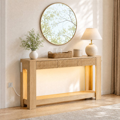 47" Long Console Table With 3 Drawers, Wooden Narrow Rectangular Sofa Table Behind Couch, Farmhouse Entryway Table for Entrance, Hallway, Living Room,