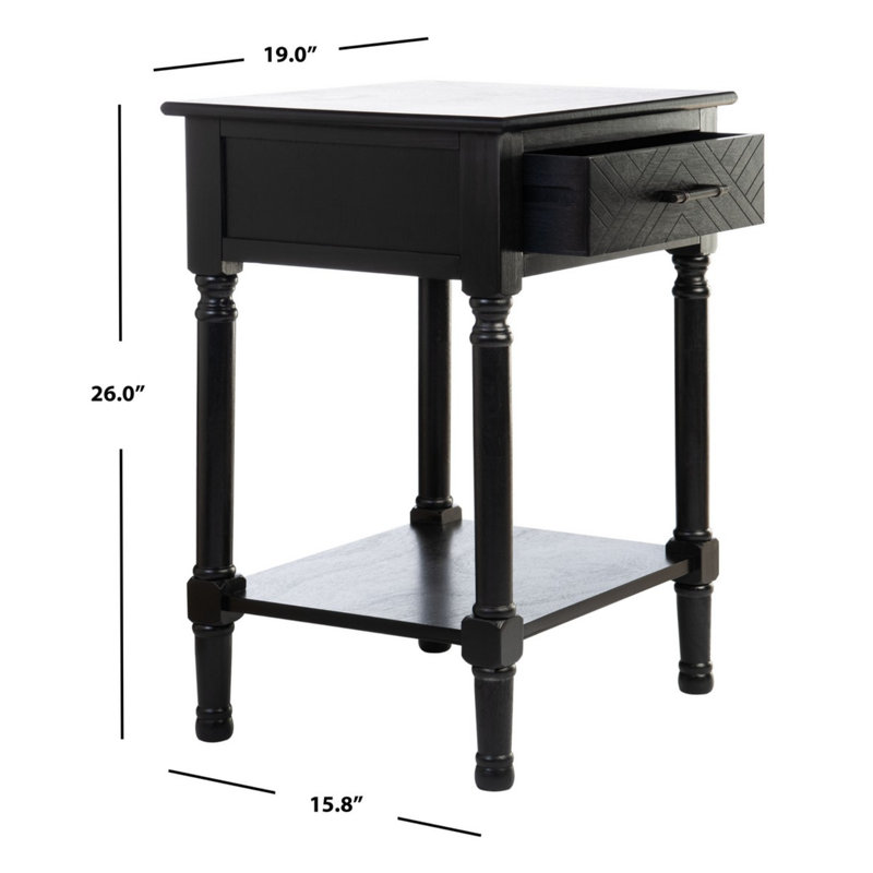Peyton Black Wood Rectangular Storage End Table with Herringbone Pattern