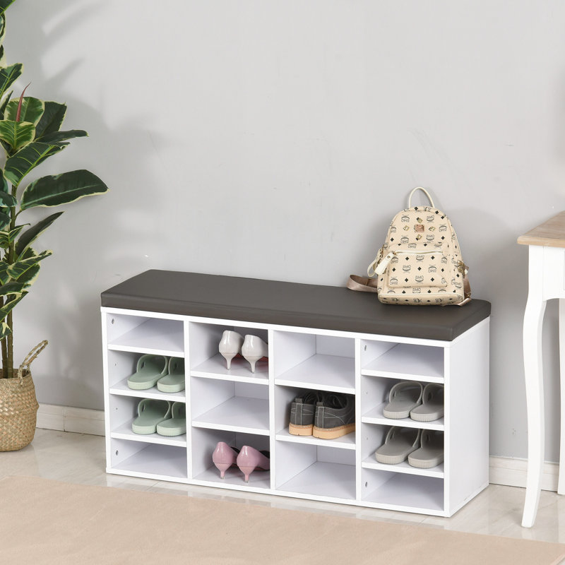 14 Pair Shoe Storage Bench, White