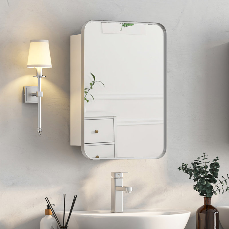 40mm W 60mm H Wall Mounted Required Framed Medicine Cabinet Mirror 2 Fixed, Brushed Nickel