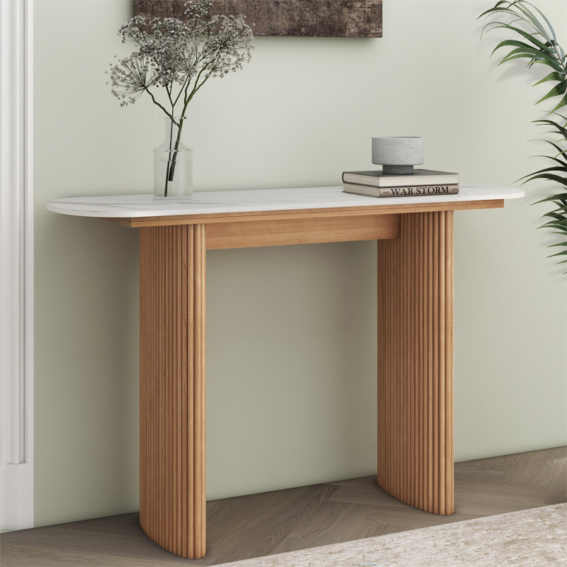 Serwon 47" Marble Console Table, White, Natural