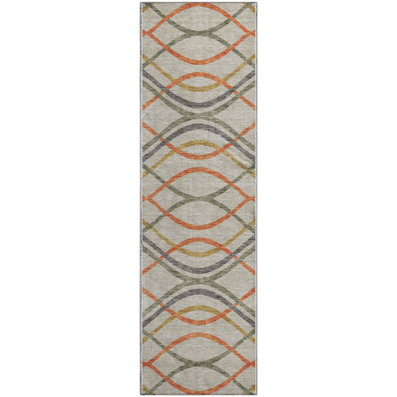 Premium Machine Washable Prisco Orange Rug, Runner 2'3" x 7'6"