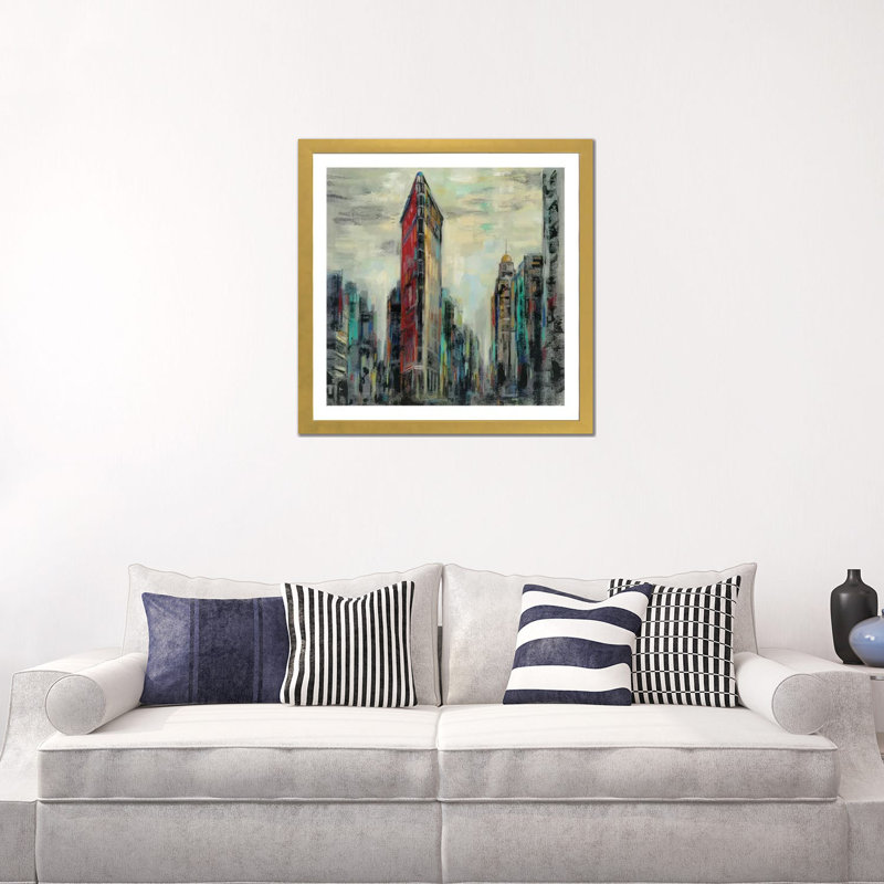 «Manhattan Flatiron Building» par Silvia Vassileva - reproduction d'art, Papier encadré doré, Blanc