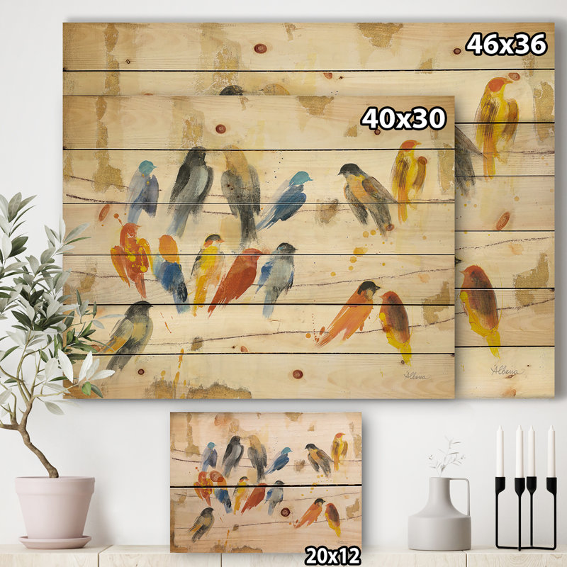 Oiseau multicolore - reproduction traditionnelle d'un animal sur bois de pin naturel, H 30 po x l 40 po x P 1,5 po