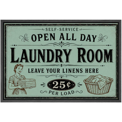 «Open All Day Vintage Self Service Laundry», impression sur toile, impression sur toile encadrée