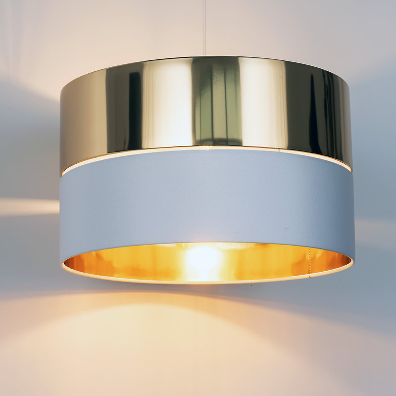Hilton 1 - Light Stainless Steel Drum Pendant, White/Gold