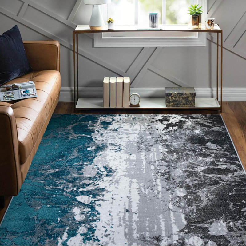 Tapis bleu/gris, Rectangle 5 pi 3 po x 8 pi