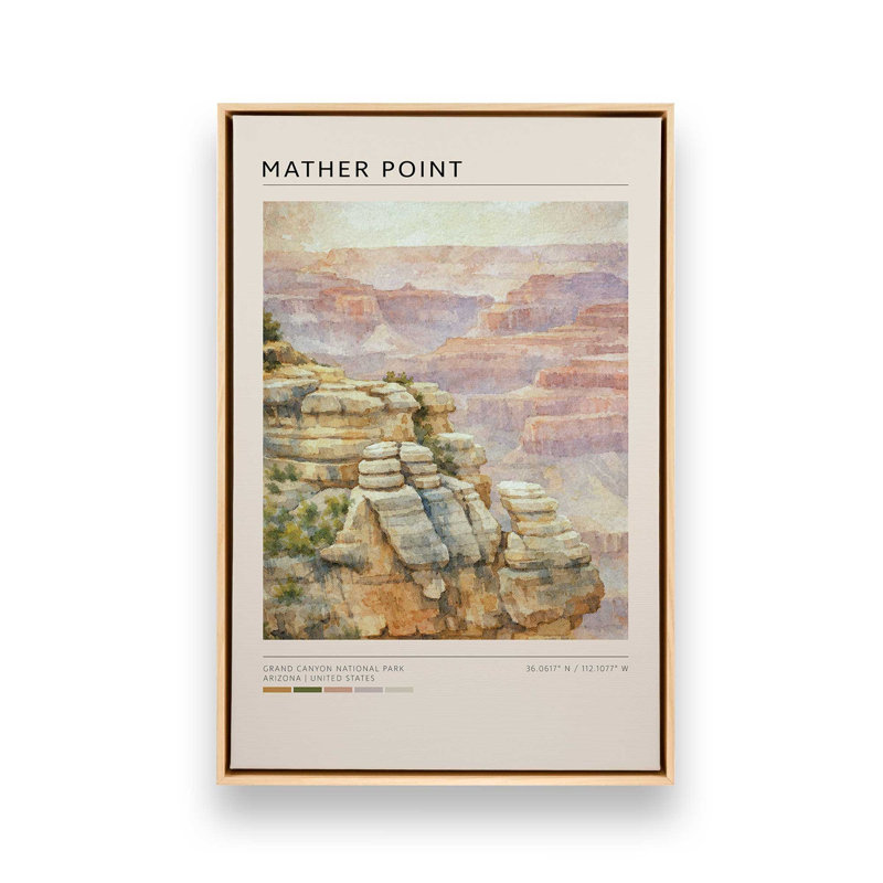 «Mather Point, Grand Canyon», reproduction d'art sur toile, Cadre flottant en érable américain, 20 po x 30 po