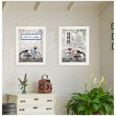"Romantic Bicycles" 2-Piece Vignette By Lori Deiter, White Frame