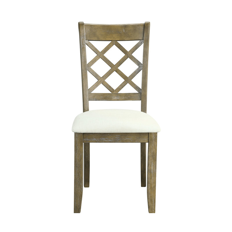 Chaise d'appoint à finition chêne avec 2 boutons, bois synthétique, assise de 19 po, 2 pièces, chaises rustiques revêtues de lin beige, hauteur du produit composite: 39 po