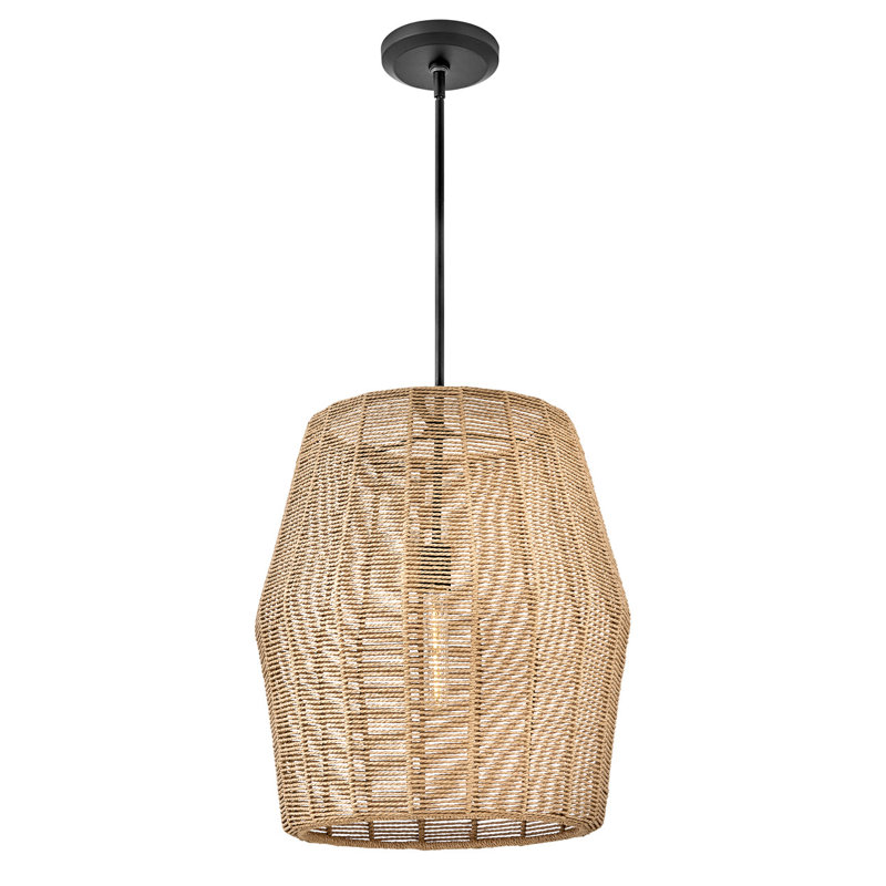 Luca 1 - Light Pendant, Black with Camel Rattan shade, Camel