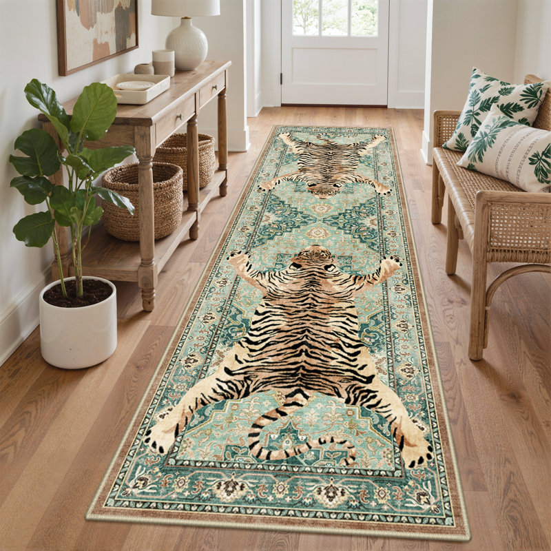 Tapis turquoise antidérapant Veatrice Zephyr, Tapis de couloir 2 pi 6 po x 8 pi