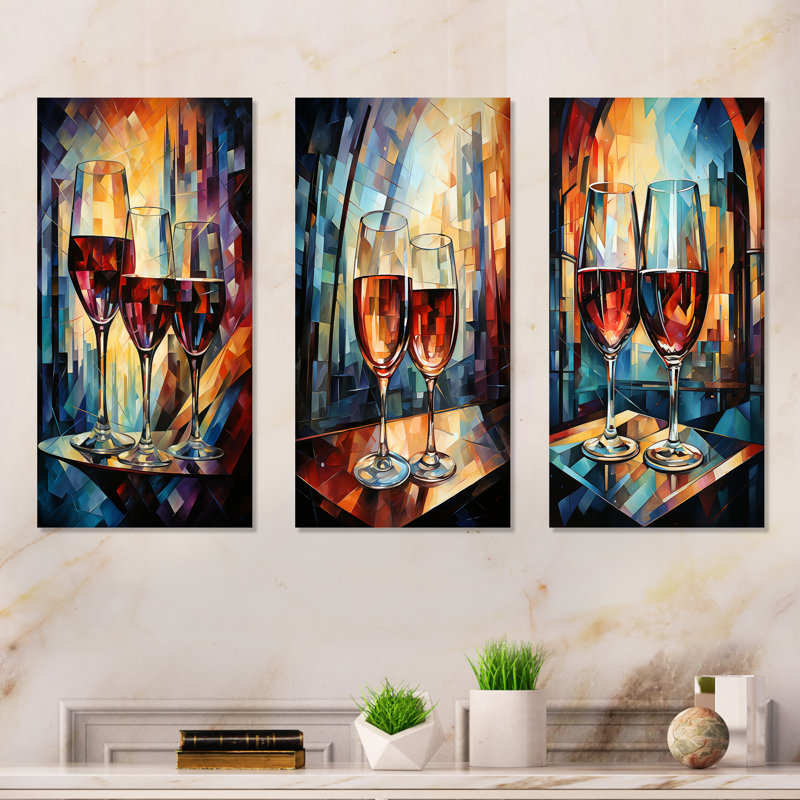 Toast Reflections - Ensemble de 3 décorations murales vin et champagne, H 28 po x l 36 po, Toile tendue