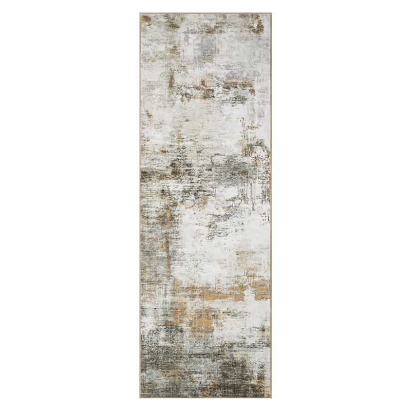 Abstract Machine Washable Rug Non-Slip Area Rug Modern Design Rug Durable Floor Carpet Easy-Cleaning Rug, Runner 2' x 6'