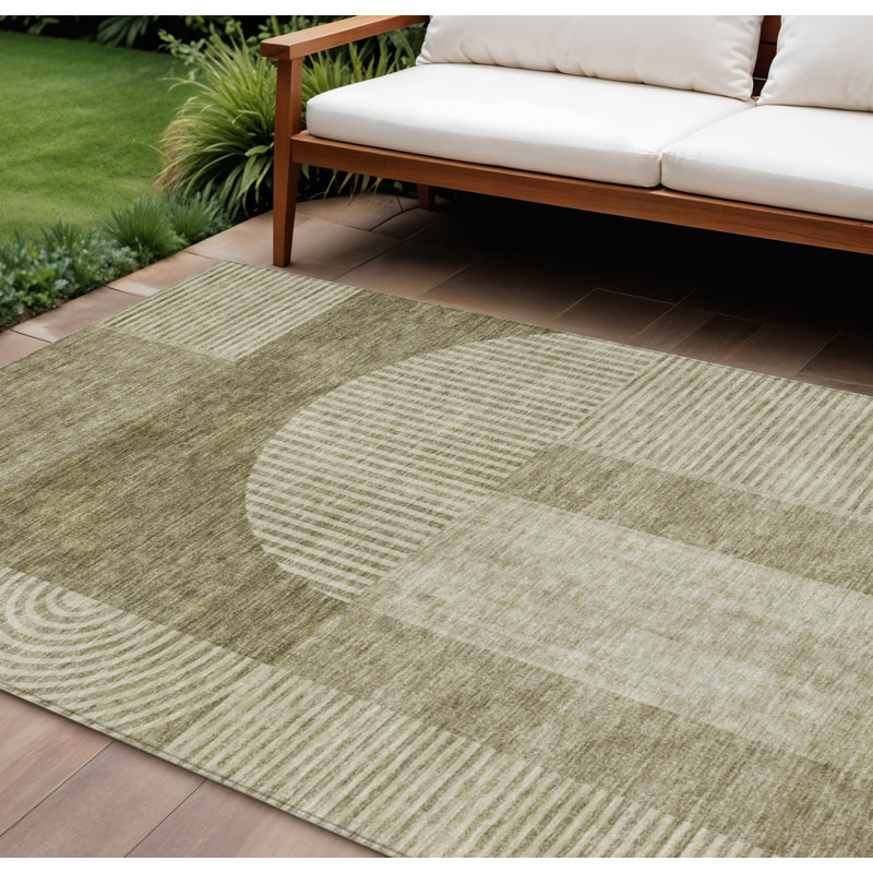 Tapis intérieur lavable à motif géométrique 9 pi x 12 pi beige