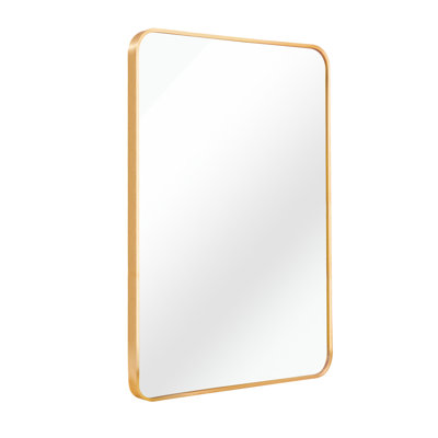 Gold Metal Rectangular Wall Mirror 22X30 Inch For Contemporary Bathroom - Shatterproof Film, Installation Manual Included Inches Framed Decor Protection, Guide