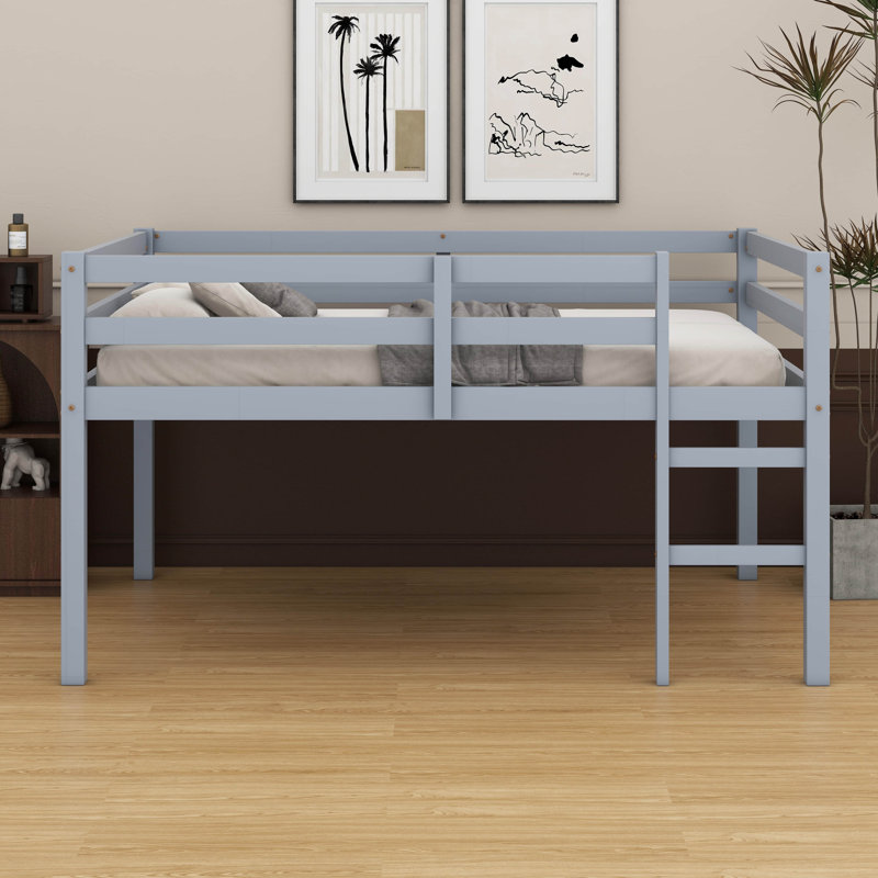 Full Size Rubber Wood Loft Bed With Ladder, Gray