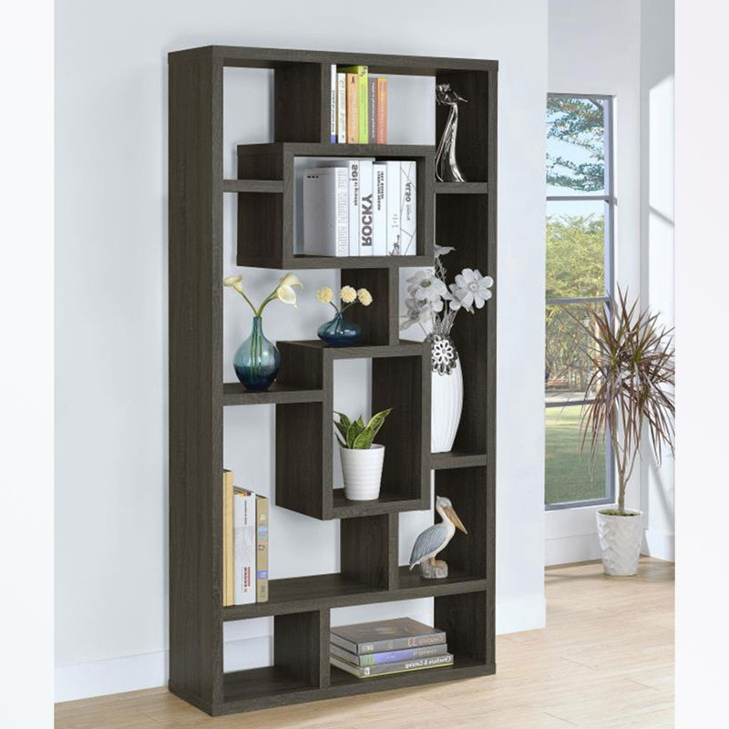 Bibliothèque géométrique en bois à 10 tablettes, Gris