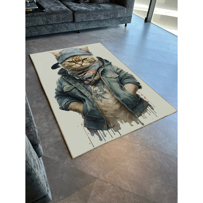 Tapis intérieur / extérieur bleu en polypropylène tissé à la machine Jiram, Rectangle 3 pi 3 po x 4 pi 11 po