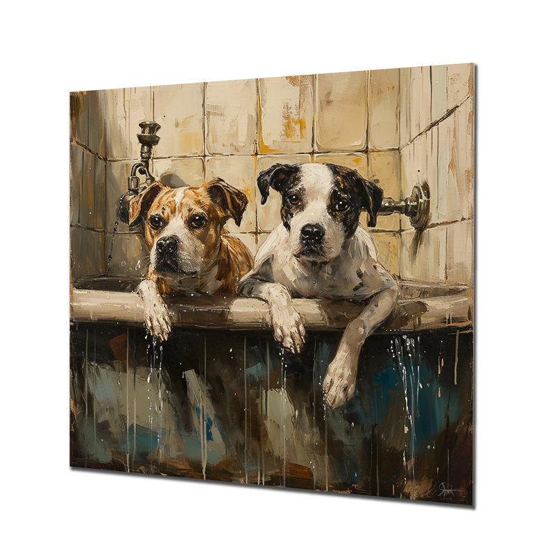 Deux chiens dans la baignoire - décoration murale pour salle de bain chien, Métal métal, H 36 po x l 36 po x P 1,5 po
