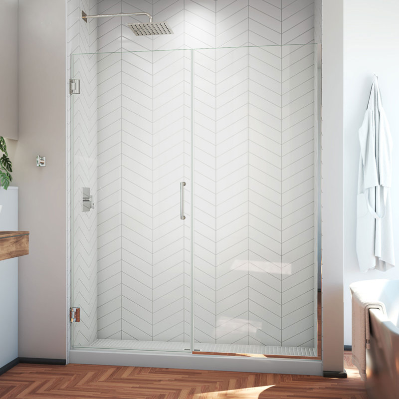 Unidoor Plus 45.5" W x 72" H Pivot Frameless Shower Door with ClearMax™ Technology, Chrome, Clear, 58.5" W