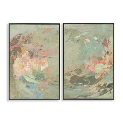 Ensemble de 2 giclées encadrées tons neutres avec pastels doux, design par Suzanne Nicoll