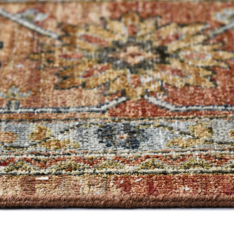 Wool Geometric Area Rug in Orange, Rectangle 8' x 10'