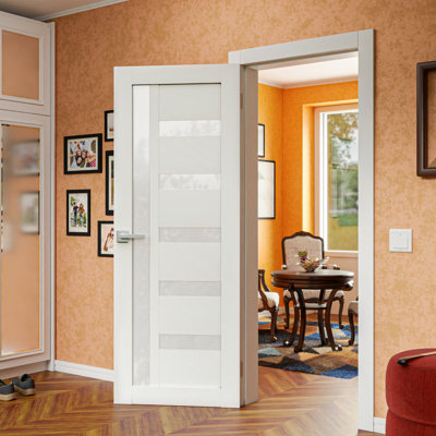 White Prefinished Solid Wood Core And Glass Door Slab 18'' X 80'' Model Moong001 - Interior Door Slab Could Be Used As Swing Door, Barn Door, Bifold Door, Bypass Door And Pocket Door