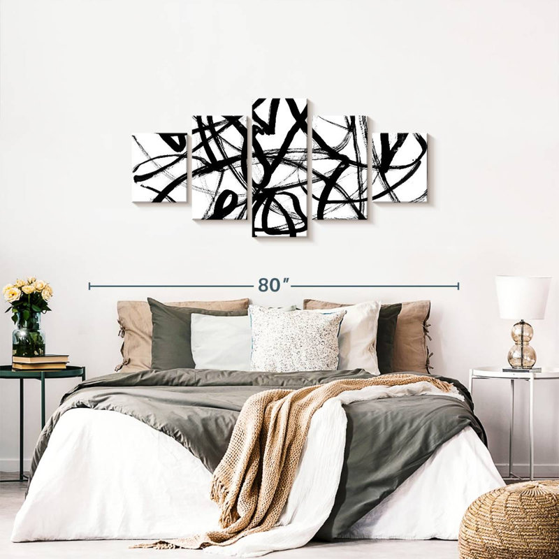 Art mural abstrait noir et blanc, reproduction d'art sur toile, H 30 po x l 68 po x P 1,25 po