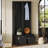 Elegant Free Standing Hall Tree Set of 2, Multifunctional 3-IN-1 Entryway Coat Rack with Black Retro Handles, Seating Bench with Storage Drawers for Hallway, Living Room, White-1227576338