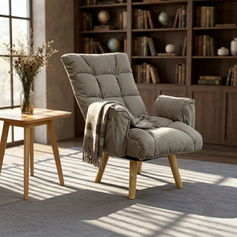 Fauteuil d'appoint pivotant à 360 degrés avec dossier réglable à 3 niveaux et pieds en bois massif