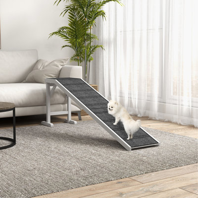 Pawhut Dog Ramp For Bed, Pet Ramp For Dogs With Non-Slip Carpet And Top Platform, 74" X 16" X 25", White