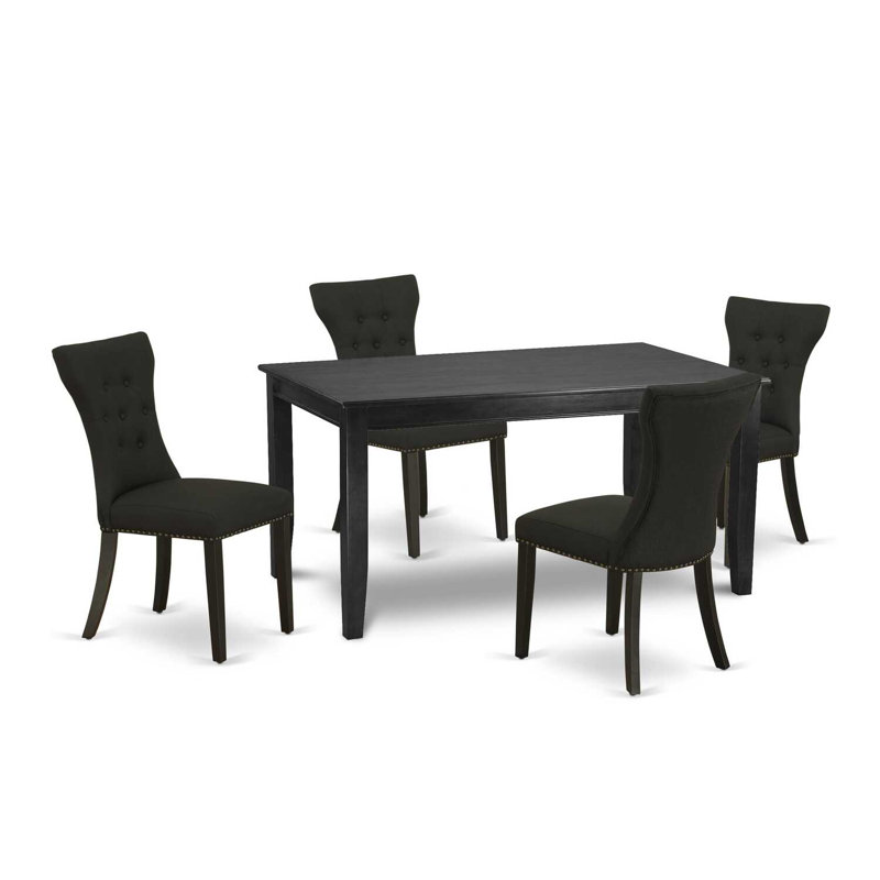 L'ensemble de mobilier de salle à manger 5 pièces comprend une table de salle à manger rectangulaire et 4 chaises Parson rembourrées en tissu noir, noir