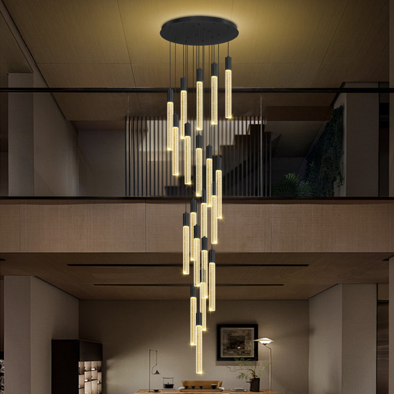 Grand lustre en cristal noir à 20 lumières, suspension DEL moderne à intensité variable