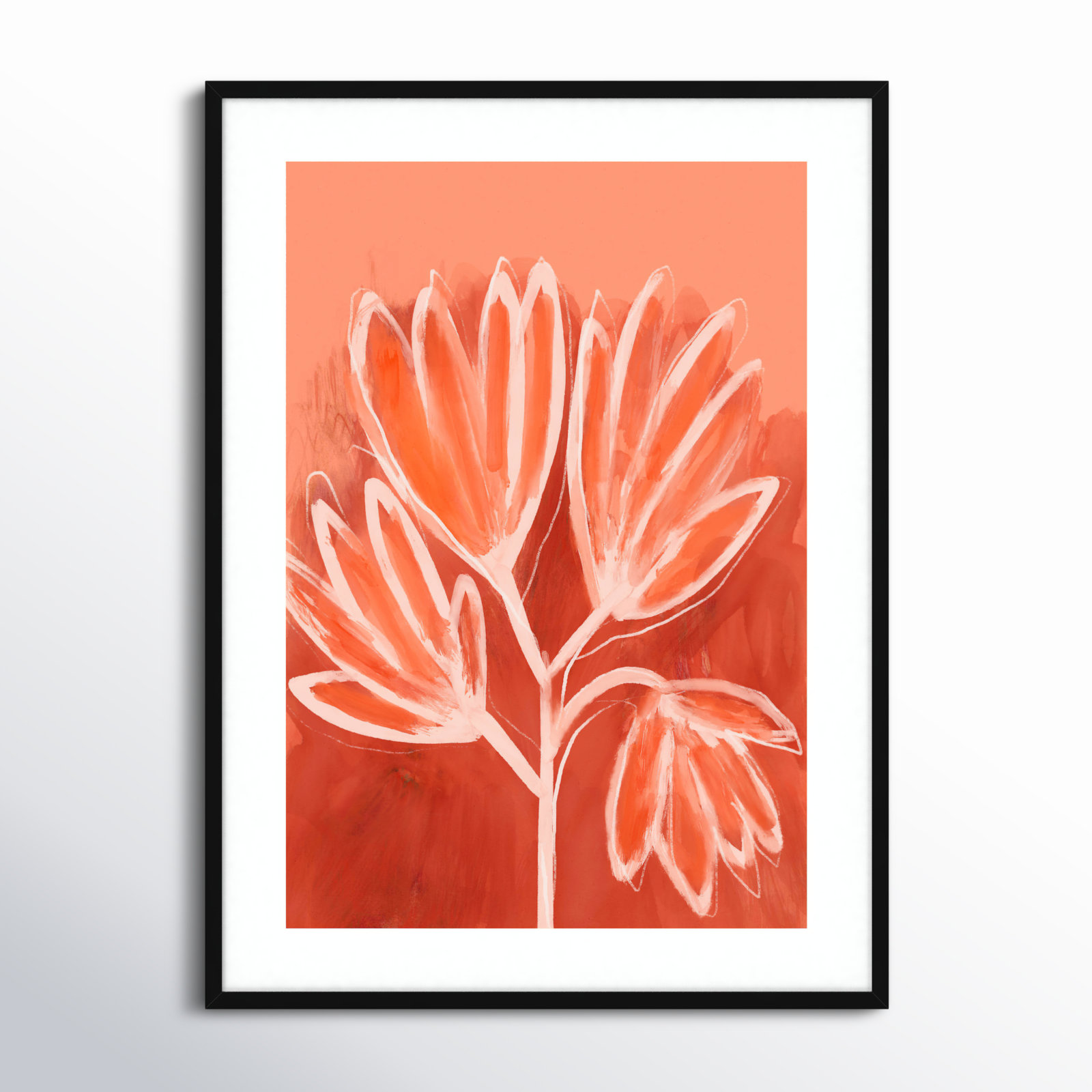 Peachy Flowers by Treechild Wood Framed Wall Art Print, Black, 41" H x 30" W