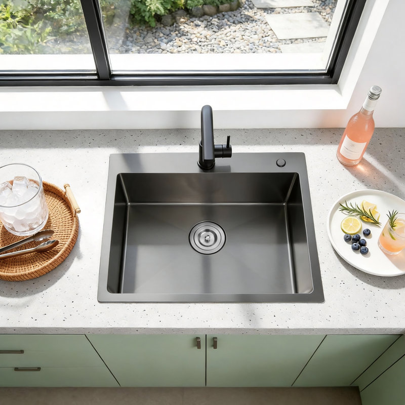 23"L × 19"W Drop-in Single Bowl Bar/Prep Sink Stainless Steel Kitchen Sink, Black