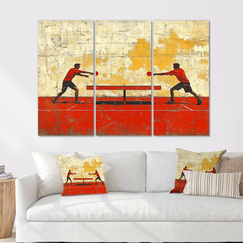 Ensemble de salon de ping-pong rouge et or, Toile tendue, H 32 po x l 48 po x P 1 po