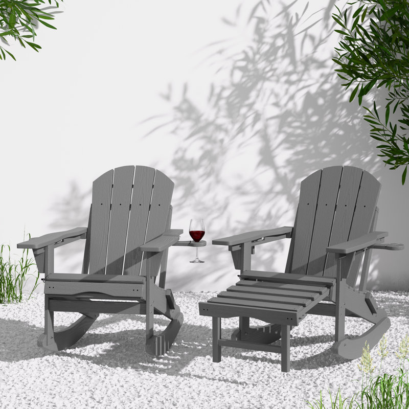 4-in-1 Multifunctional Folding Adirondack Rocking Chair with Retractable Ottoman(Set Of 2), Gray