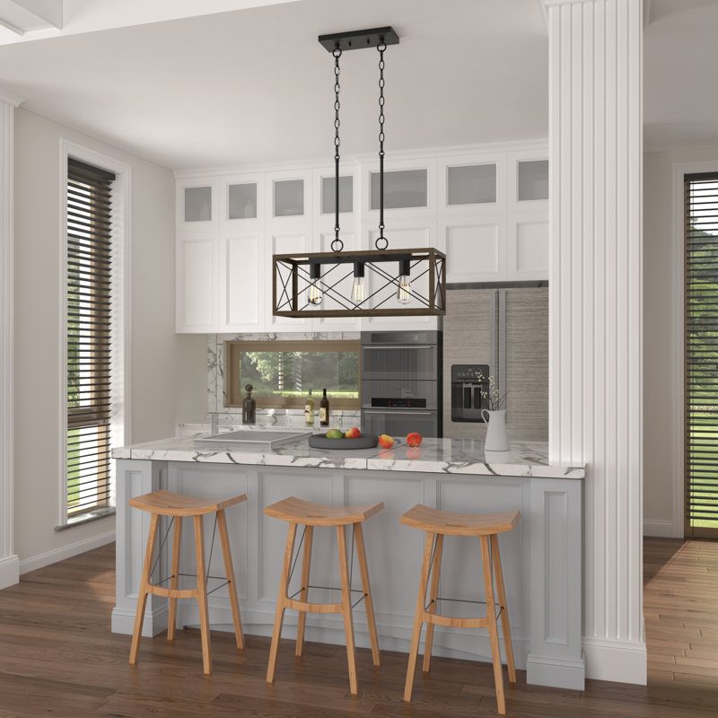 Remon 3 - Light Dimmable Kitchen Island Rectangle/Square Chandelier, Weathered Walnut