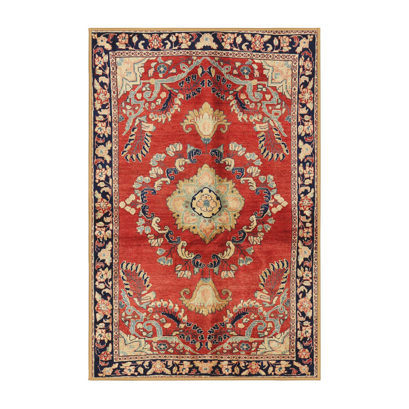 Tapis traditionnel rouge / beige Tabares, Rectangle 5 pi x 7 pi